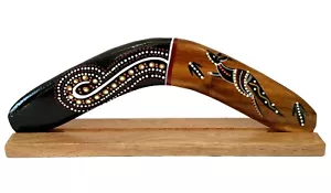 BOOMERANG 14"/35CM + SOPORTE - MADERA DURA - ARTE ABORIGEN, AUSTRALIA, INDÍGENA - Imagen 1 de 7