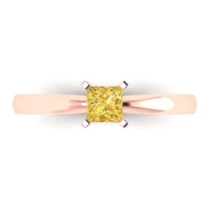 0.50 ct Princess Cut Yellow Stone Wedding Promise engagement Ring 14k Rose Gold - Picture 1 of 11