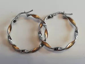 18k White and Yellow Gold Twisted Hoop Earrings - Picture 1 of 11