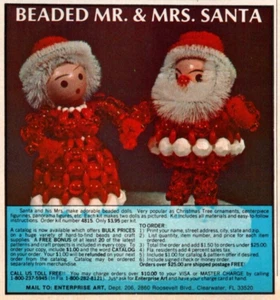 PRINT AD Beaded Mr & Mrs Santa Claus Christmas Ornaments 1980 4.75" x 5.25" - Picture 1 of 1