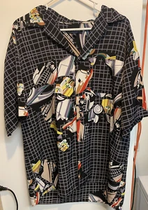 Vintage Herren Y2K Koman Sport Cut Up Auto Kurzarm Knopfleiste Hemd Größe Large - Bild 1 von 3