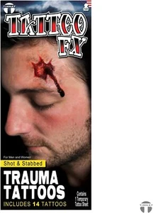 Shot & Stabbed Trauma Tattoo FX Makeup Fancy Dress Halloween Costume Accessory - Picture 1 of 2