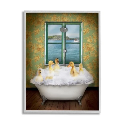 Stupell Ducks Bathing Tub Ocean View Framed Wall Art by John Hovenstine - Image 1 of 4