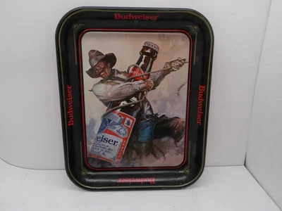 Vintage 1984 Budweiser Metal Tray Cowboy Retro Breweriana Americana - Image 1 of 4