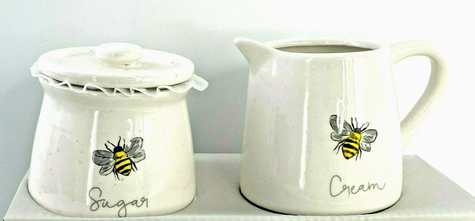 Heartland Hive Bees 3 PC Glazed Ceramic Cream and Sugar Set