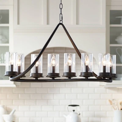 Heritage Bronze Linear Pendant Chandelier 44" Wide Rustic Glass 10-Light Fixture - Image 1 of 4