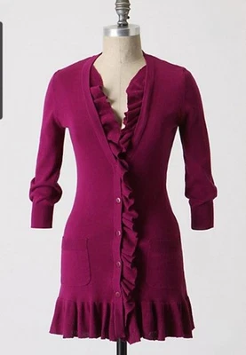 *Anthropologie* Cárdigan de algodón rosa con volantes derramados de Tabitha, talla XS - ¡LINDO! Foto 1 de 4