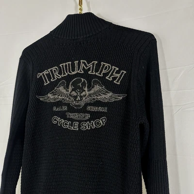 Suéter de Colección Lucky Brand Triumph Calavera Hecho a Mano Tejido Negro con Cremallera Para Hombre’s S Foto 1 de 4