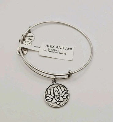 Alex & Ani Silver " Lotus Peace Petals " 🪷 Charm Bangle Bracelet  Metal ✨️ New - Image 1 of 4