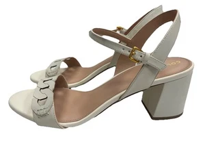 Cole Haan Josie Chain Sandals Sz 11B Cream Leather Ankle Strap Stacked Heel - Picture 1 of 8