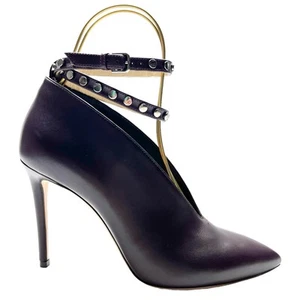 JIMMY CHOO Lark 100 Studded Booties EU 38.5 US 8.5 Deep Purple Leather Stiletto  - Picture 1 of 13