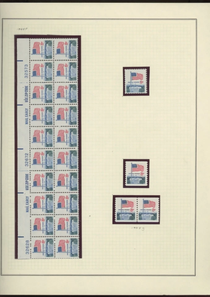 US stamp Heavy Inking EFO Flag blue ink on red stripes  NH 20 stamp block  (goo4 - Image 1 of 1