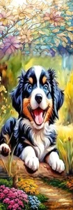 PUPPY PLAYING IN GARDEN ,DOGS,BIRDS,FLOWERS,BUTTERIES-BOOKMARKS-WITH TASSEL - Picture 1 of 1