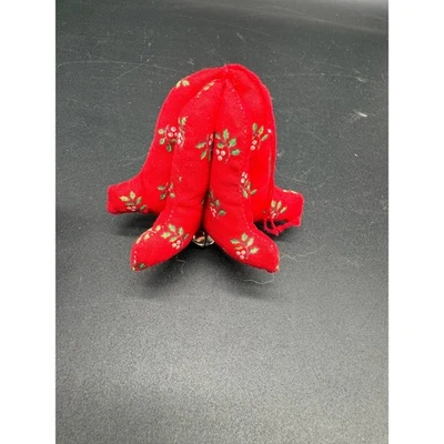 Adorno de campana de Navidad de tela vintage acolchado estampado de acebo rojo arte popular años 80 Foto 1 de 4