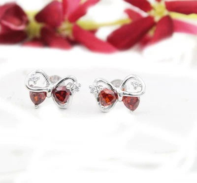 Free Shipping Cubic Zirconia Bow Style 925 Sterling Silver Stud Earring Gift Her - Image 1 of 3