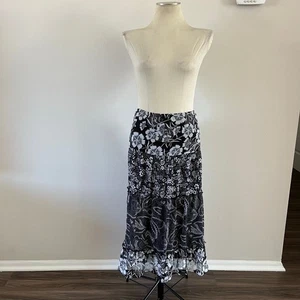 Plus Size Black Floral Tiered Maxi Skirt Wmns 2X Whimsygoth Witchy Fairy Grunge - Picture 1 of 7