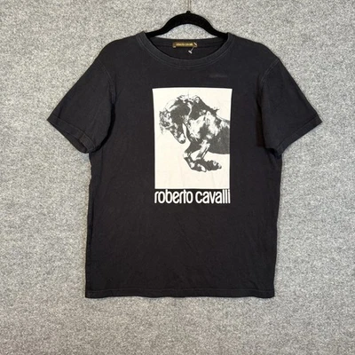 Camisa Roberto Cavalli Para Hombre Mediana Negra Camiseta Caballo Italiana Cuello Redondo Camiseta Foto 1 de 4