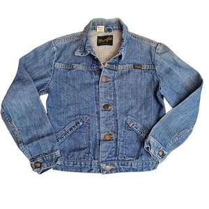 Vintage 70s Wrangler Blue Denim Jacket Kids Youth Size 10 Regular USA Soft - Picture 1 of 12