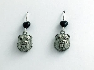 Pewter & sterling silver English Bull dog face earrings- Bulldog, dogs, canine - Picture 1 of 2