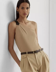 Lauren Ralph Lauren Buckle Trim Jersey One Shoulder Top Tan Size XL - Picture 1 of 4