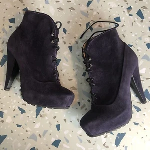 Proenza Schouler Boots 38.5 8.5 Purple Suede Ankle Lace Up Heel Fall Coven Witch - Picture 1 of 10