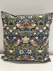 William Morris Strawberry Thief Blue 16” Cushion Cover / Blue Velvet - Picture 1 of 3
