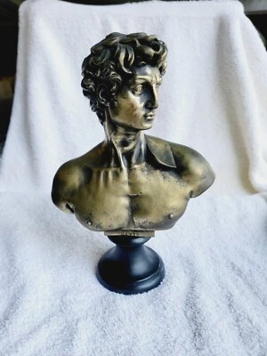 A. Santini 9" David Bust Gold Tone Sculptor Classic Figure Made Italy  - Image 1 of 4