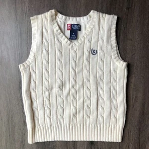 Chaps Sweater Vest Kids Youth Size 6 Cream Ivory Cable Knit V Neck Preppy Logo - Picture 1 of 4
