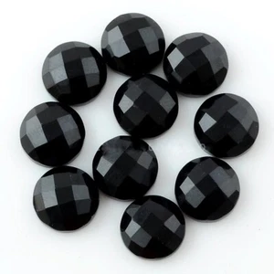 8x8 MM Natural Checkerboard Black Onyx Round Shape Loose Gemstone Pack of 20 - Picture 1 of 4