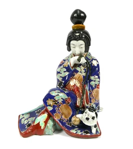 Geisha mit Pekingese Satsuma Japan Meiji AL - Bild 1 von 24