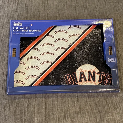 MLB San Francisco Giants Baseball Glass Cutting Board 10x14 W 2 Pc Display Stand Cover
