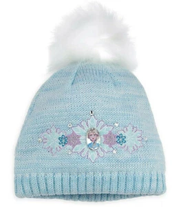 Disney Store Frozen Elsa Sparkly Winter Beanie Hat Pom Pom Size XS/S (3-6) 52 cm - Picture 1 of 6