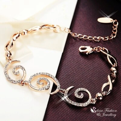 18K Rose Gold GF Cubic Zirconia Stylish Spiral Circle Lobster Closer Bracelet Foto 1 de 4