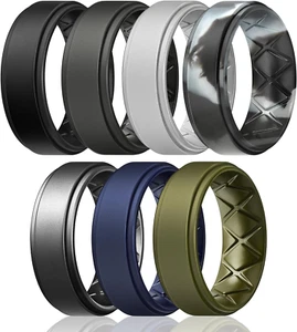 Silicone Wedding Rings Mens, Inner Arc Breathable Design Silicone Rings for Men, - Picture 1 of 12