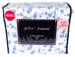 Juego de sábanas Betsey Johnson 6 piezas King Rosebud azul/verdes blanco microfibra nuevo con etiquetas - Imagen 1 de 5
