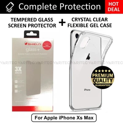 Zagg Glass Screen Saver Cover + Clear Gel Silicone Impact Case for iPhone XS Max - Image 1 of 4