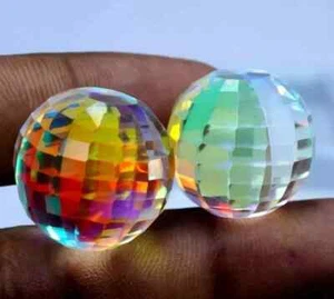 Par de piedras preciosas sueltas certificadas con corte de bola de topacio místico arco iris natural de 100 quilates - Imagen 1 de 6