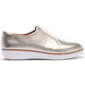 FitFlop Damen Silber Schnürlose Halbschuhe Slipper Leder Derby Wanderschuh NEU - Bild 1 von 11