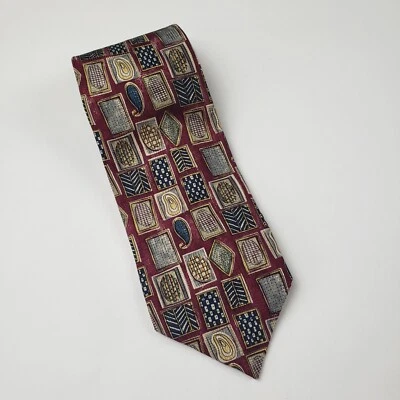 Corbata de seda geométrica para hombre Guy Laroche Diffusion roja/azul marino/bronceada hecha en Canadá Foto 1 de 4