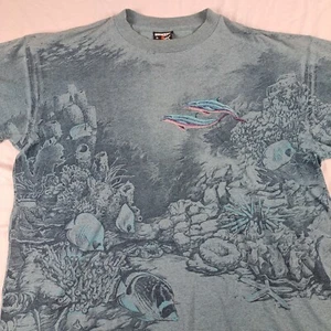 Vtg Signal Sports Dolphin Ocean T-Shirt Blue XL Embroidered All Over Graphic Dye - Picture 1 of 7