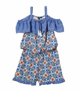 SEQUIN HEARTS Big Girl's S, M Cobalt Floral Off The Shoulder Romper NWT $46 - Picture 1 of 3