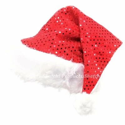 2 Deluxe Santa Father Christmas Hat Sequin Fancy Dress Costume Party Accessory  - Image 1 of 3