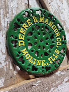 VINTAGE JOHN DEERE & MANSUR Co SIGN CAST IRON FARM TRACTOR ADVERTISING MOLINE IL - Picture 1 of 20