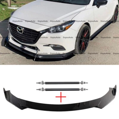 For Mazda MX-5 Miata Front Bumper Lip Spoiler Splitter + Strut Rods Glossy Black - Изображение 1 из 4