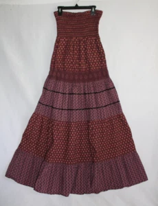 Maxi Vestido Boho Vintage Y2K American Rag Sin Tirantes en Niveles Borgoña/Mauve Pequeño - Imagen 1 de 5