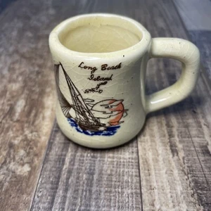 Long Beach Island Shot Glass Souvenir Hand Painted Ceramic W/Handle 2”H x 1.5”W - Picture 1 of 5