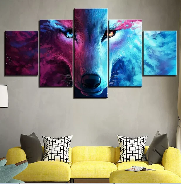 Abstract Colorful Wolf Head Animals Canvas Prints Painting Wall Art Decor 5PCS - Image 1 of 1