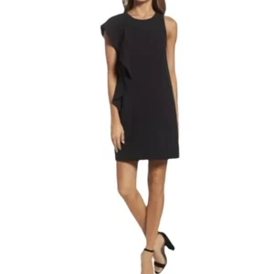 Chelsea28 Black Crepe Side Ruffle Sleeve Sheath Dress - Picture 1 of 12
