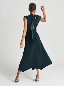 NEU Reiss Livvy grün Maxi ärmellos Reißverschluss hinten offen Stehkragen Kleid Midi - Bild 1 von 12