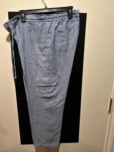 tommy bahama blue 100% linen crop pants women’s sz M drawstring waist pockets - Picture 1 of 5